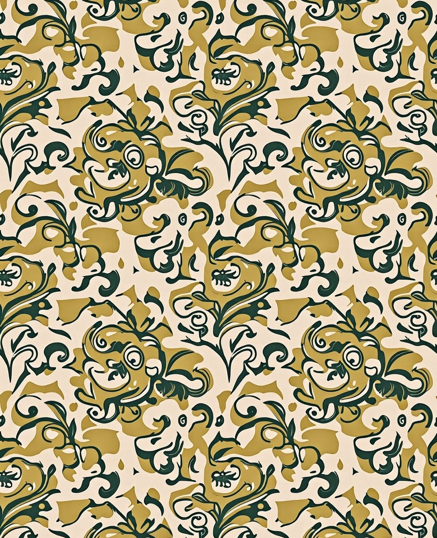 Gold Navy Scrolling Floral Swirl Rug