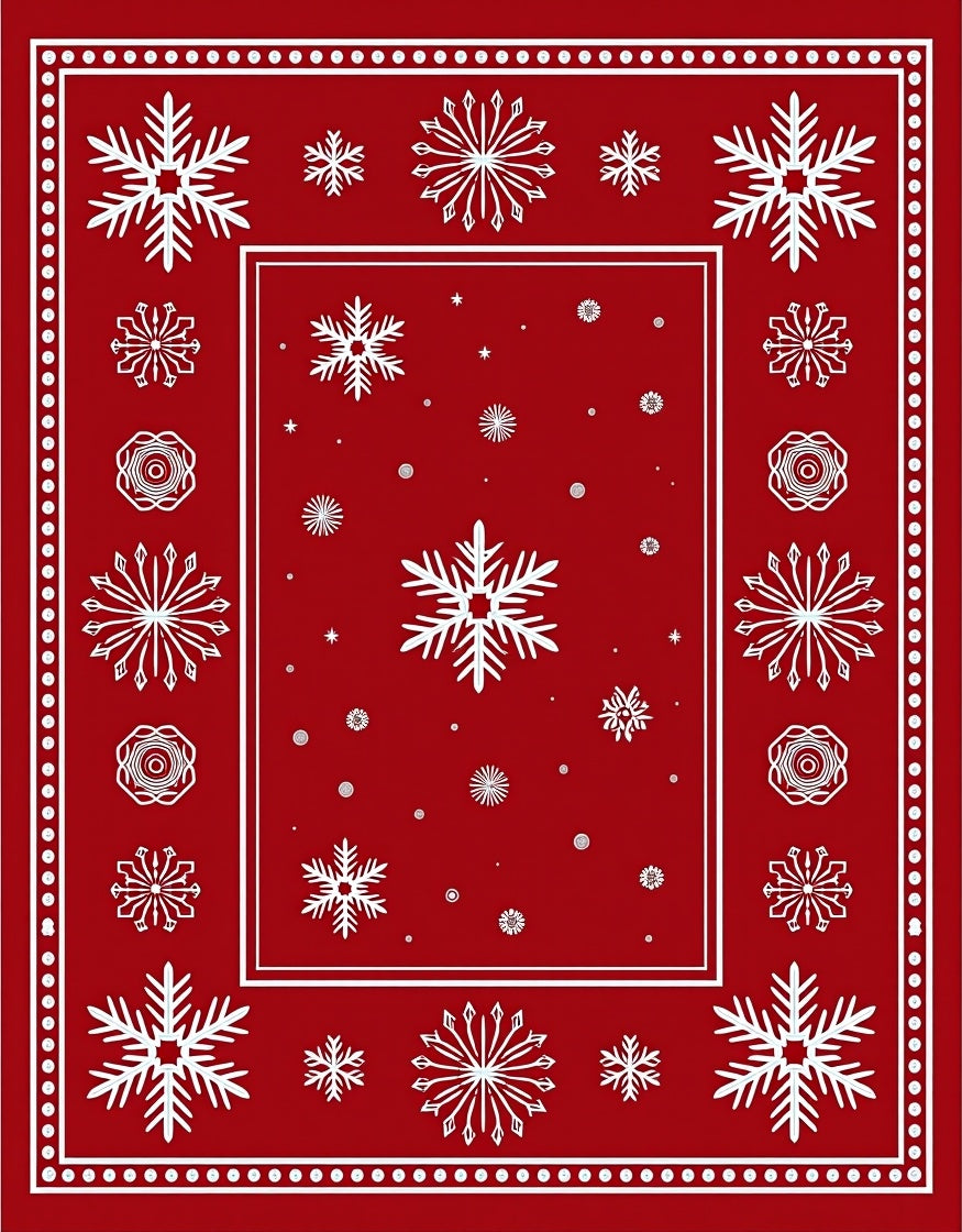 Crimson White Snowflake Border Rug