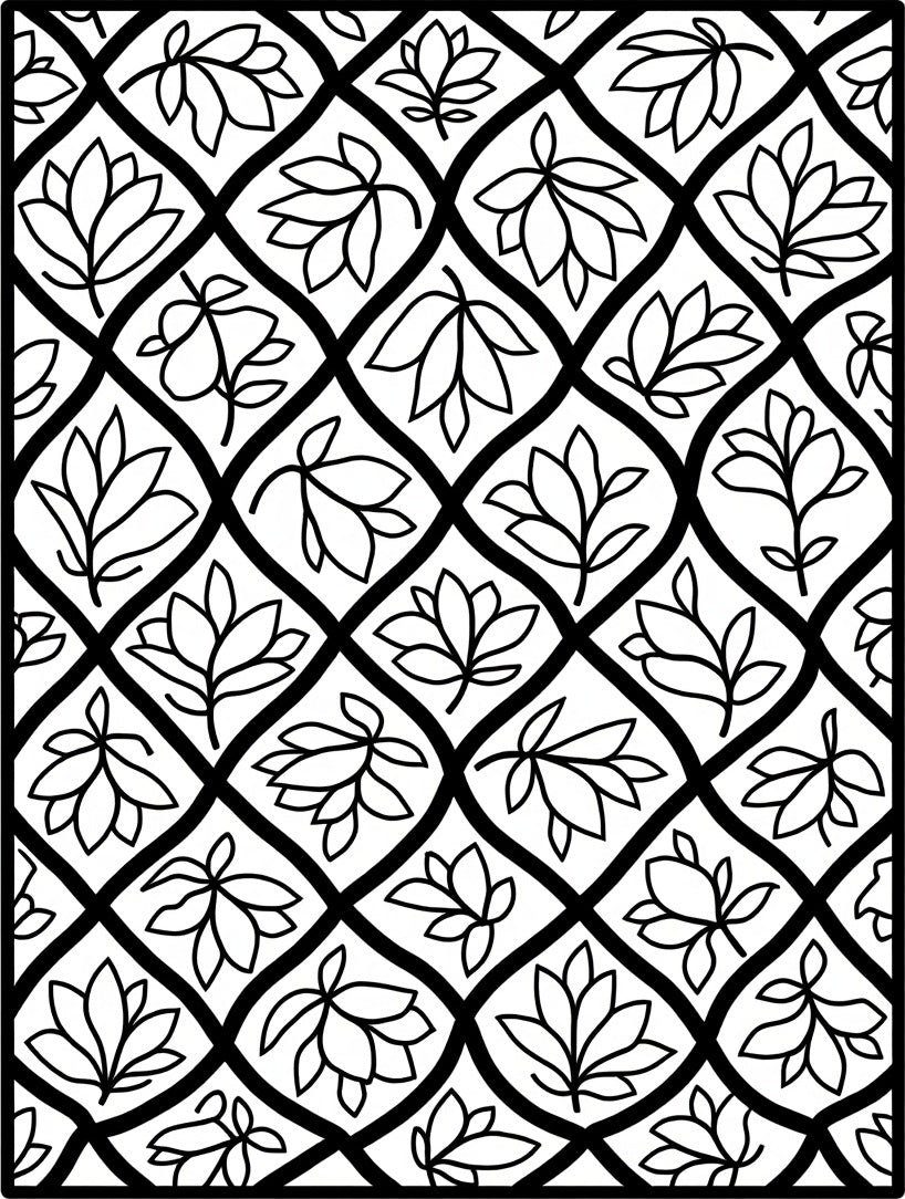 Black White Botanical Lattice Rug