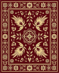 Crimson and Gold Floral Bird Rug