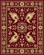 Crimson and Gold Floral Bird Rug