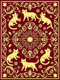Crimson Yellow Cat Garden Medallion Rug