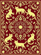 Crimson Yellow Cat Garden Medallion Rug