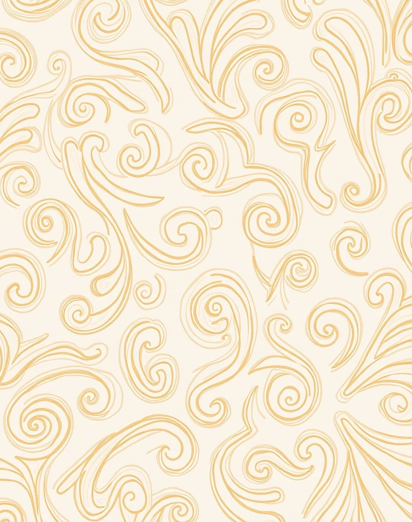 Cream and Gold Swirl Scroll Rug