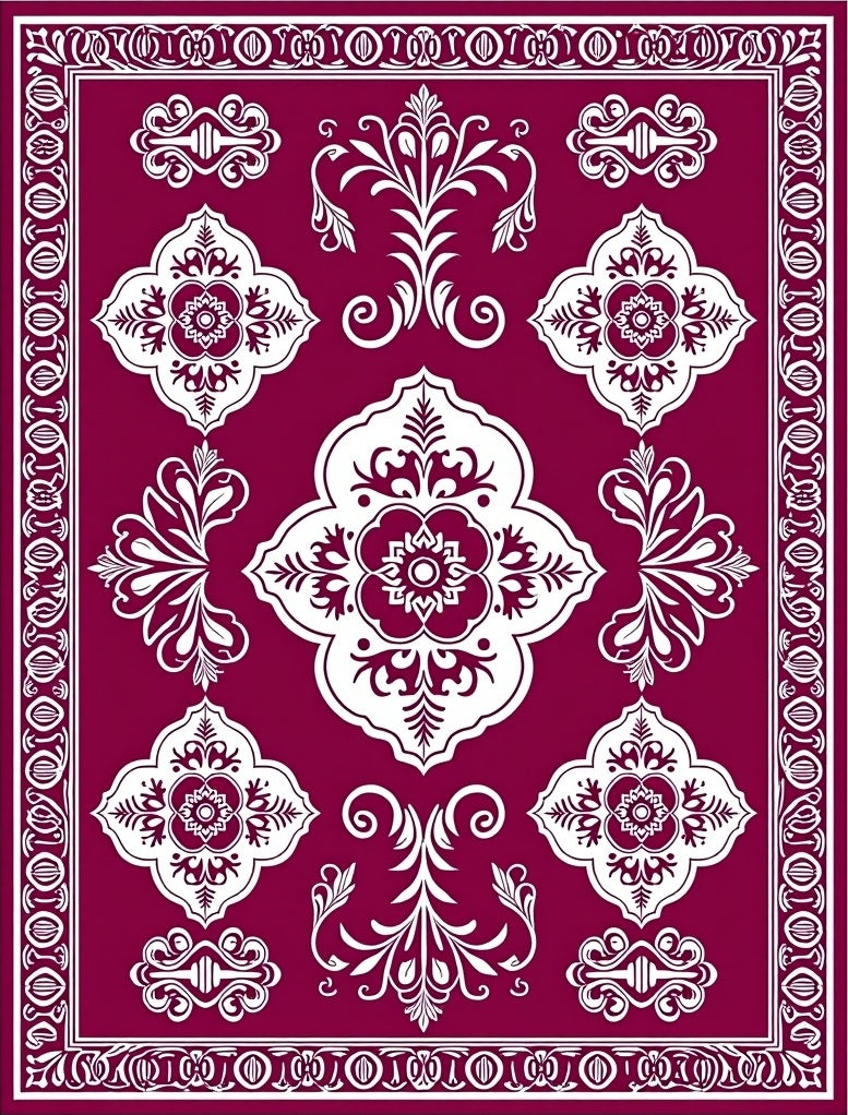 Rich Burgundy Floral Arabesque Composition Rug