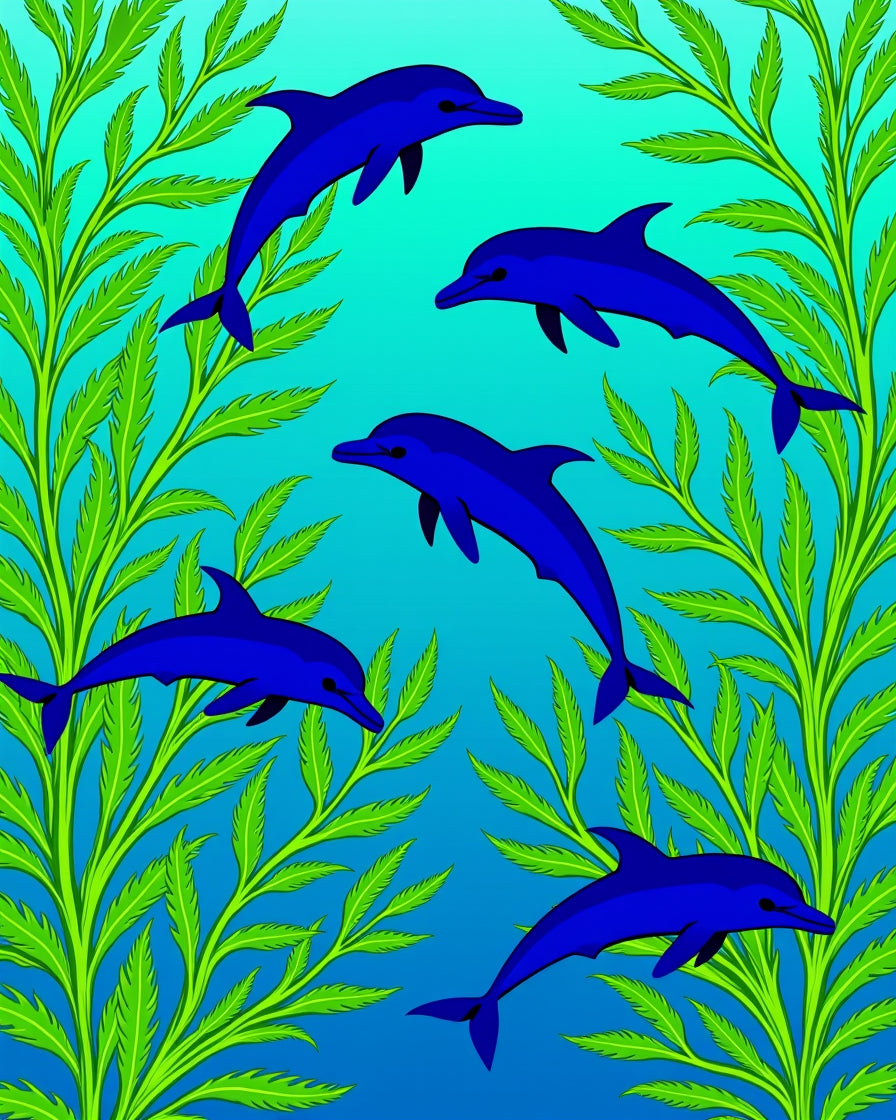Blue Dolphins Amongst Green Seaweed Rug