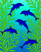 Blue Dolphins Amongst Green Seaweed Rug