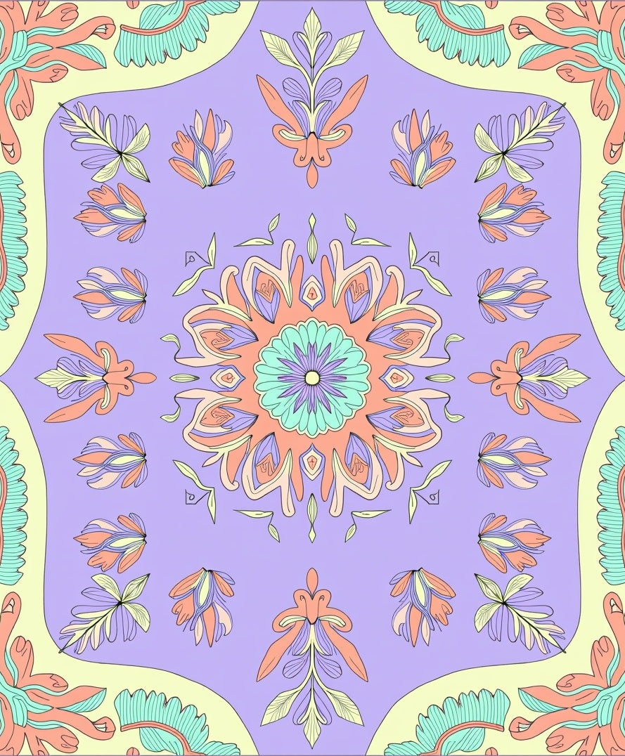 Pastel Floral Medallion Arrangement Rug