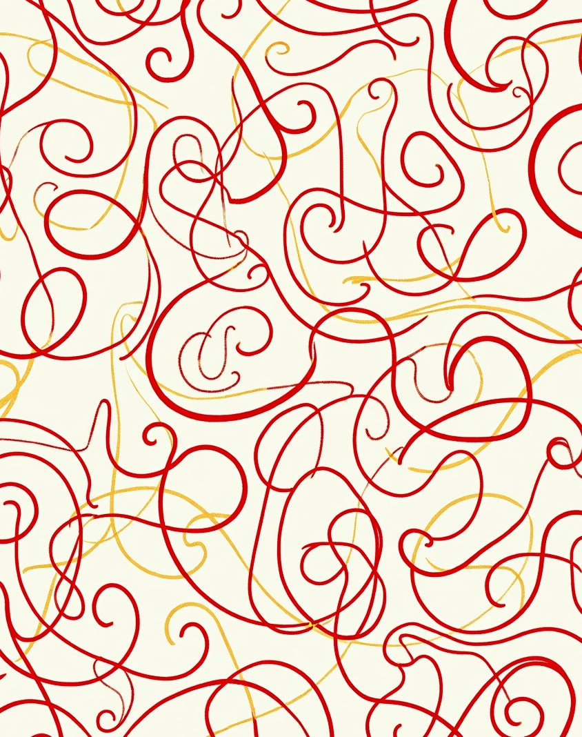 Crimson Gold Swirl Abstract Rug