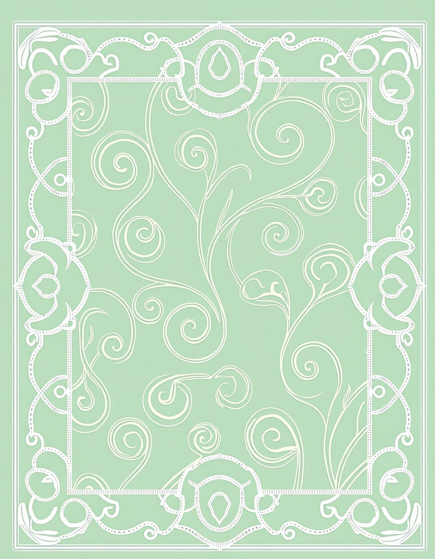 Light Green Floral Scroll Filigree Rug