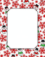 Whimsical Snowman Red Snowflake Border Rug