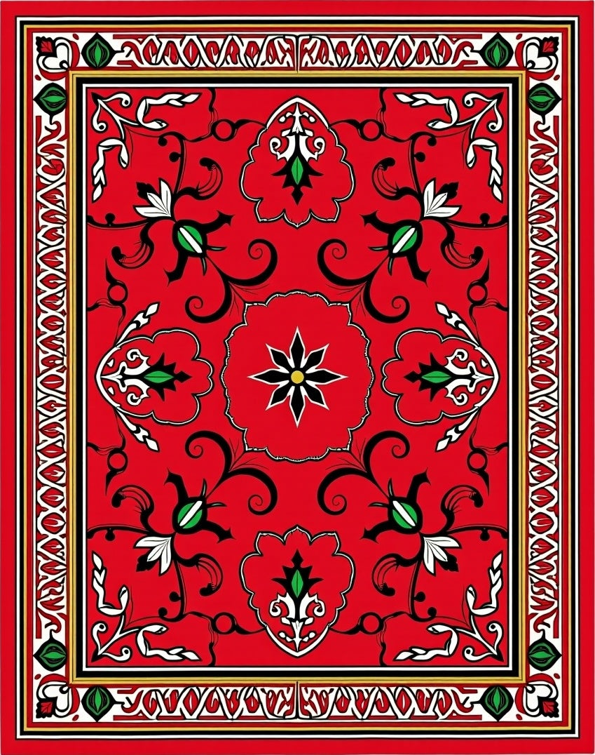 Vibrant Red Floral Cartouche Rug