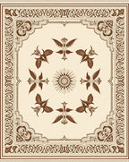 Ornate Brown Bird Sun Border Rug