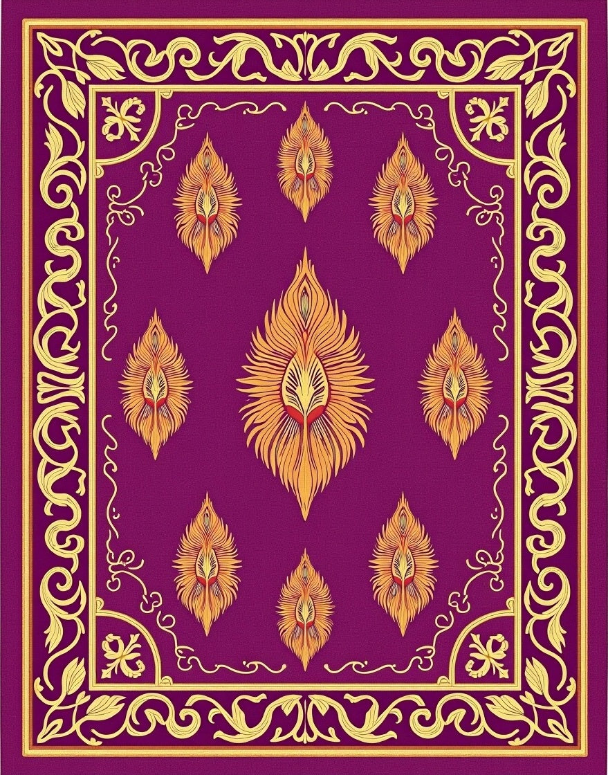 Regal Plum Golden Peacock Feather Rug