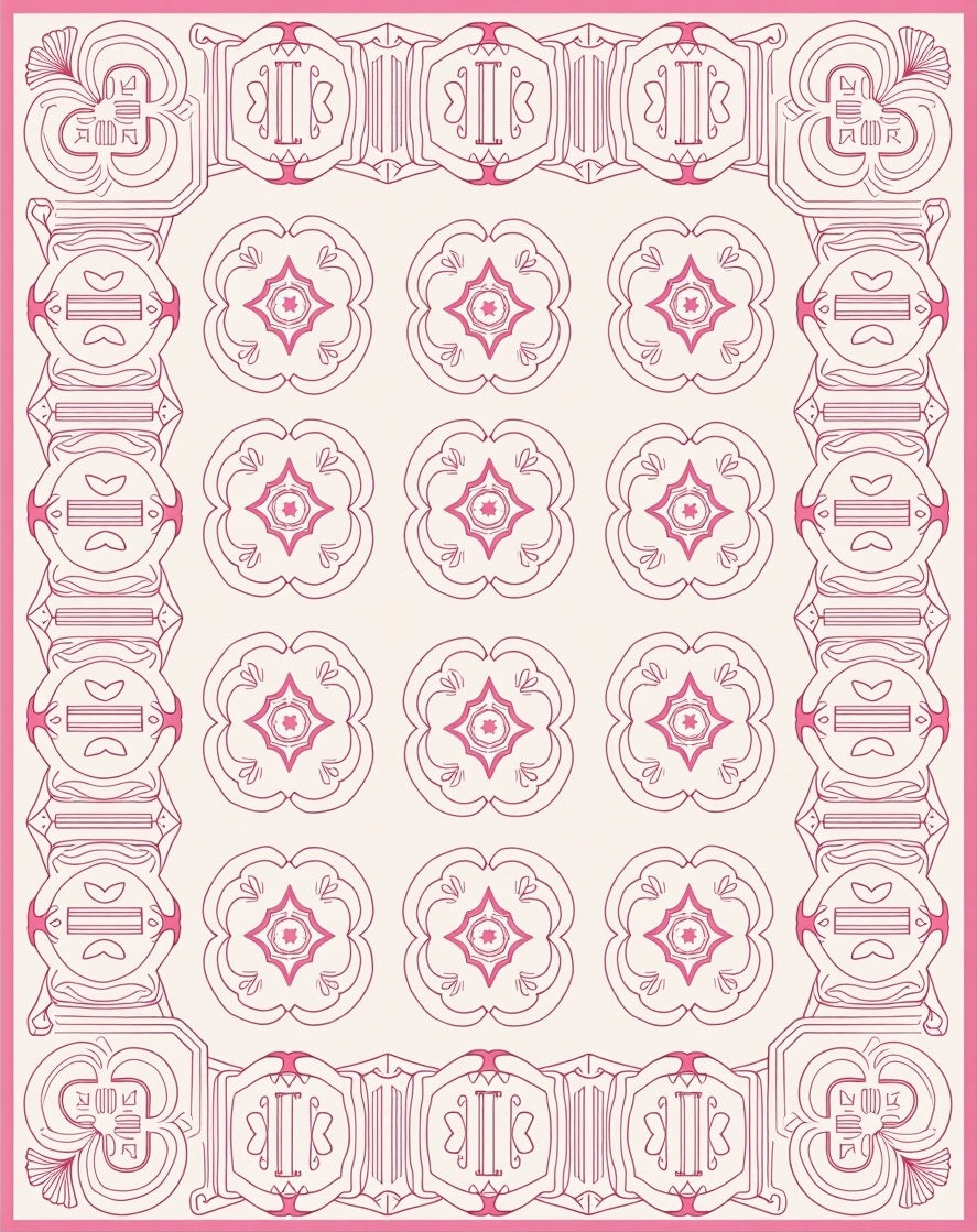 Pink Floral Medallion Border Rug