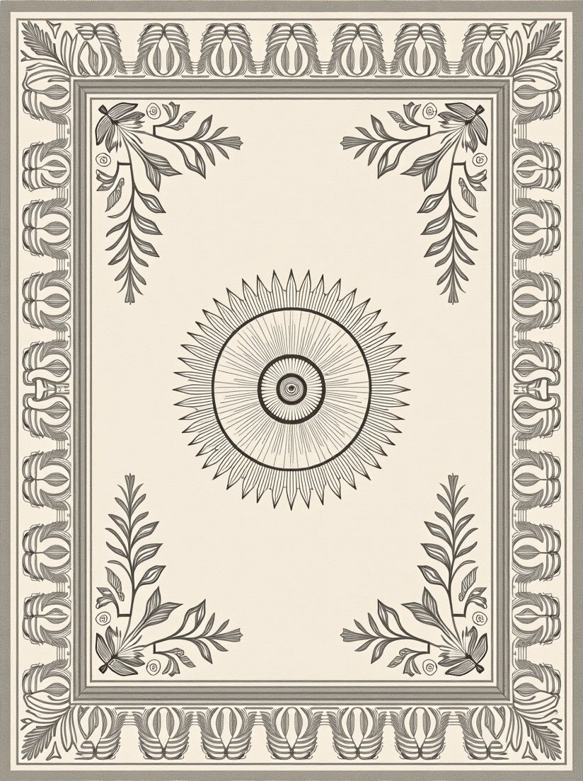 Cream Sunburst Floral Border Rug
