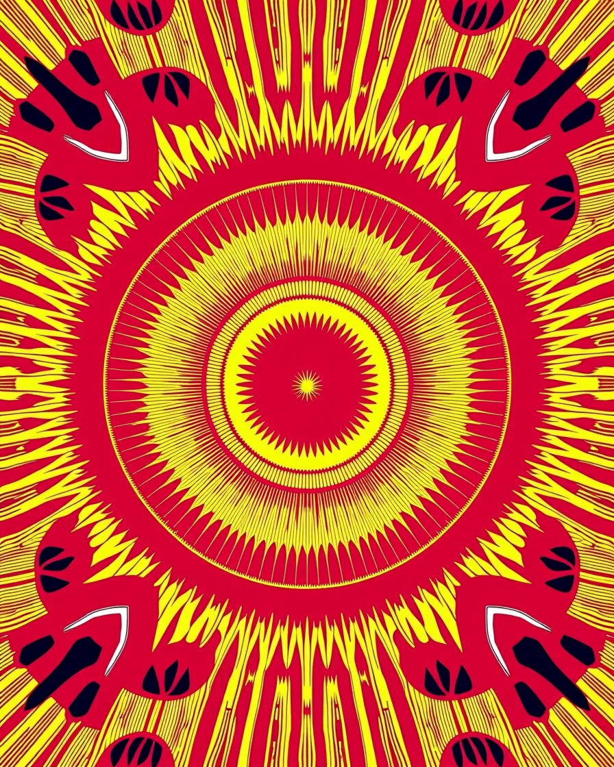 Vibrant Red Yellow Sunburst Mandala Rug