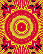 Vibrant Red Yellow Sunburst Mandala Rug