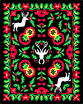 Black Festive Deer Floral Border Rug