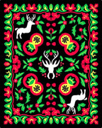 Black Festive Deer Floral Border Rug