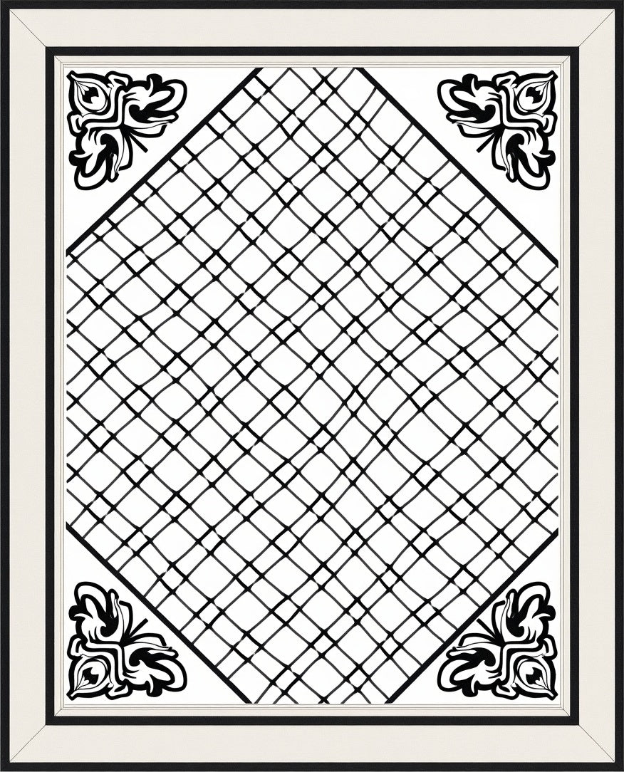 Black White Abstract Diamond Accents Rug