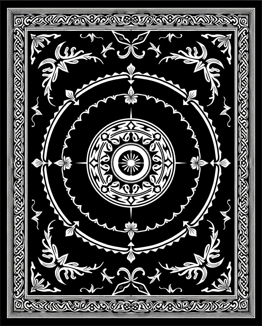 Black White Mandara Floral Banded Rug