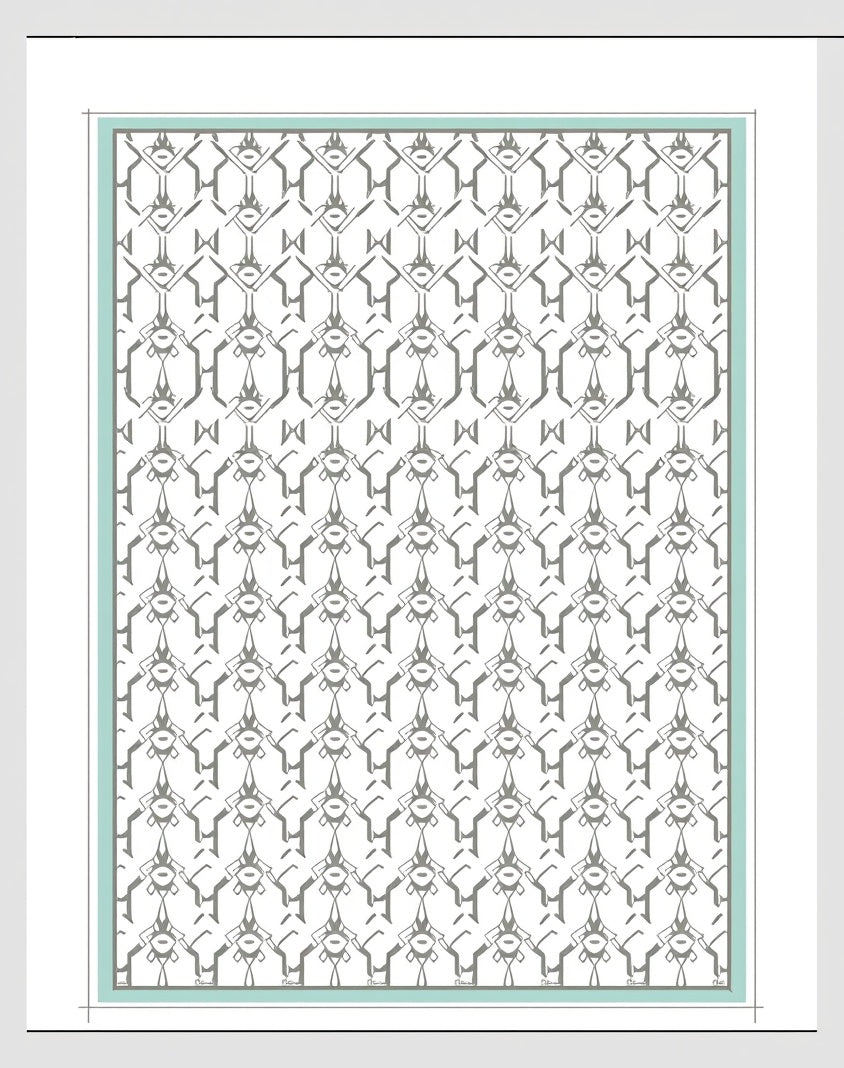 Gray Art Deco Geometric Repeating Frame Rug