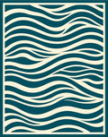 Deep Teal Ivory Flowing Waves Rug