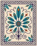 Teal Orange Feather Mandala Border Rug
