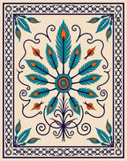 Teal Orange Feather Mandala Border Rug