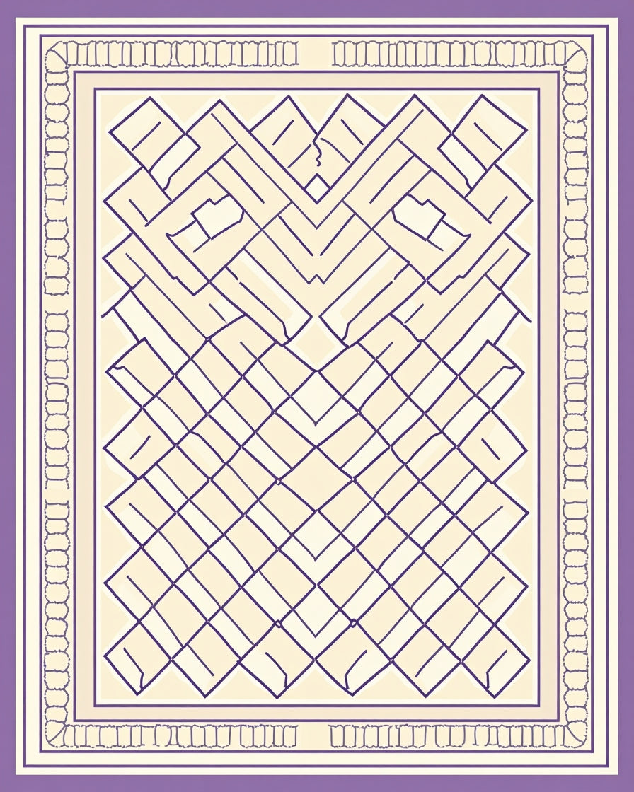 Purple Cream Geometric Maze Rug