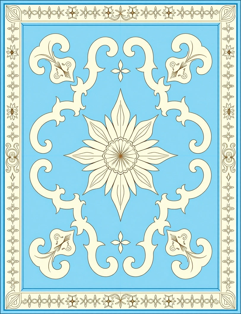 Pale Blue Floral Scroll Medallion Rug