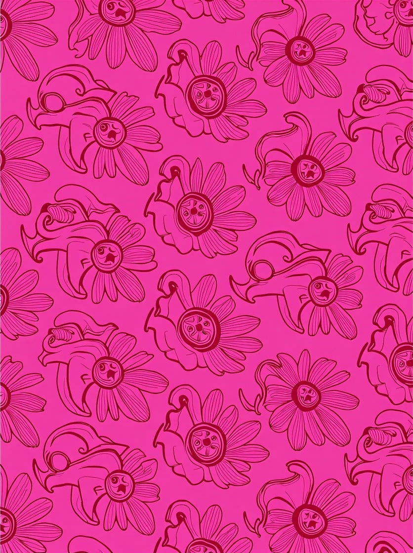 Vivid Pink Floral Outline Rug