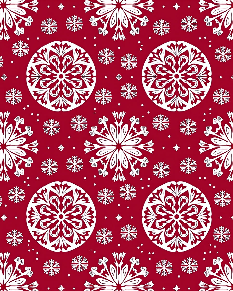 Crimson White Snowflake Medallion Collage Rug