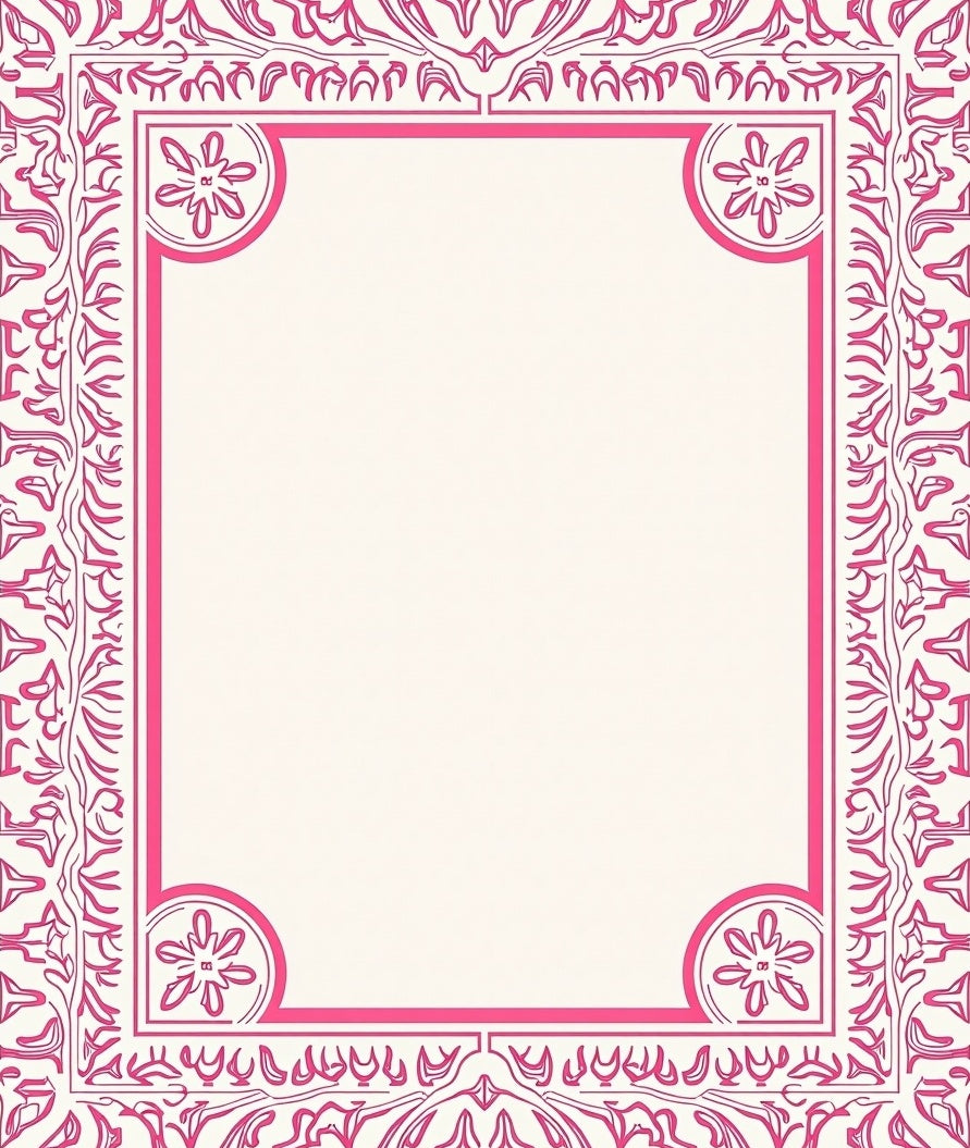Ornate Pink Floral Border Rug