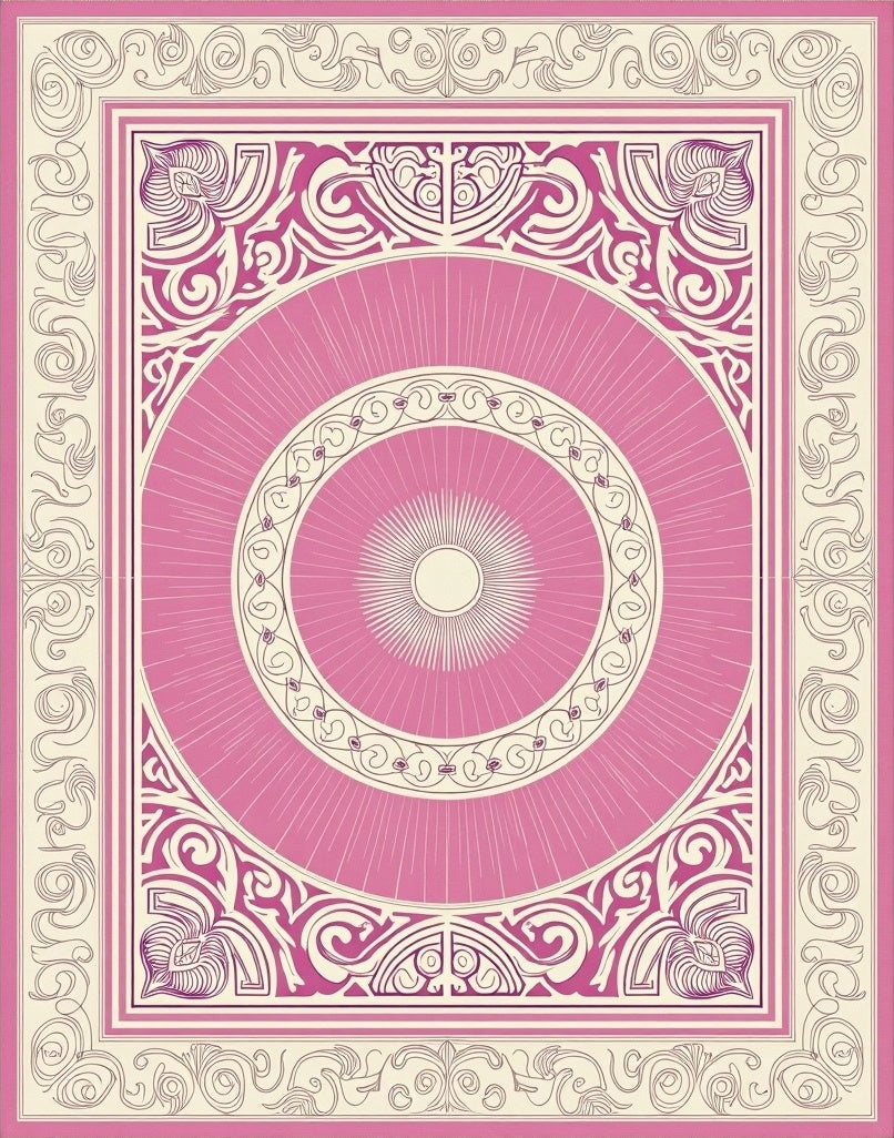 Pink Cream Sunburst Medallion Frame Rug