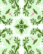 Light Green Floral Vine Medallion Rug