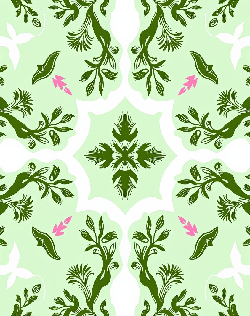 Light Green Floral Vine Medallion Rug