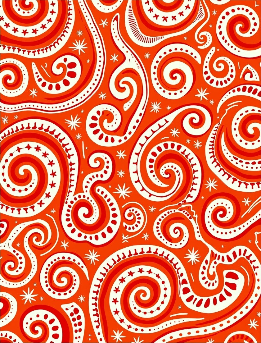 Abstract Swirls Cream Red Orange Rug