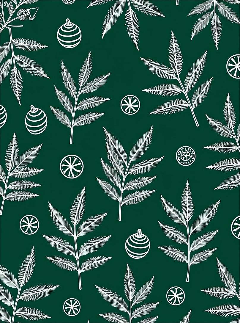 Dark Green White Fern Ornament Repeat Rug