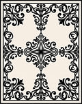 Ornate Black Scrollwork Cream Medallion Rug
