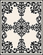 Ornate Black Scrollwork Cream Medallion Rug