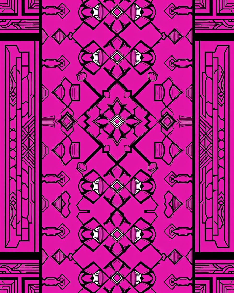 Vibrant Magenta Geometric Art Deco Repeating Rug
