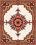 Crimson Orange Elaborate Medallion Frame Rug