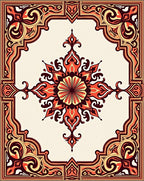 Crimson Orange Elaborate Medallion Frame Rug