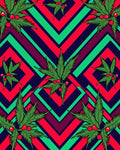 Bold Green Leaf Red Berry Geometric Rug