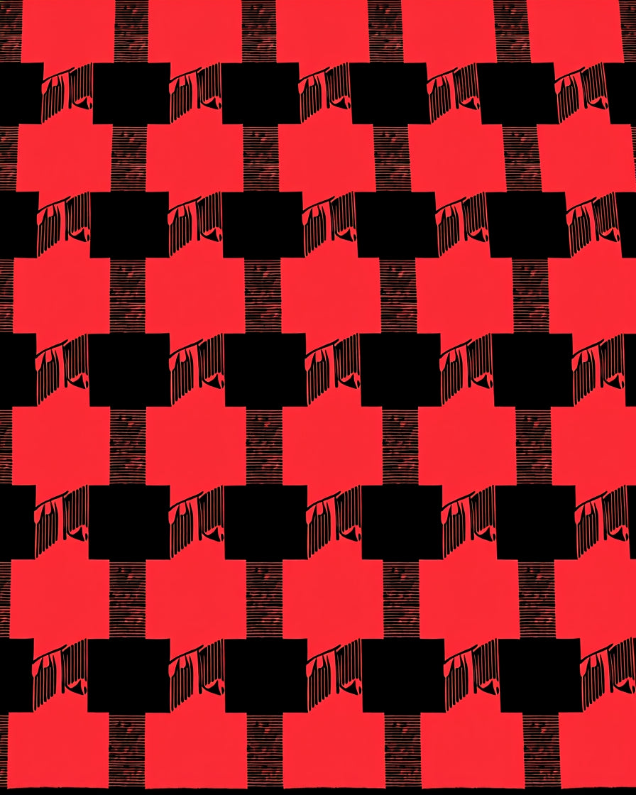 Red Black Checkerboard Folk Charm Rug