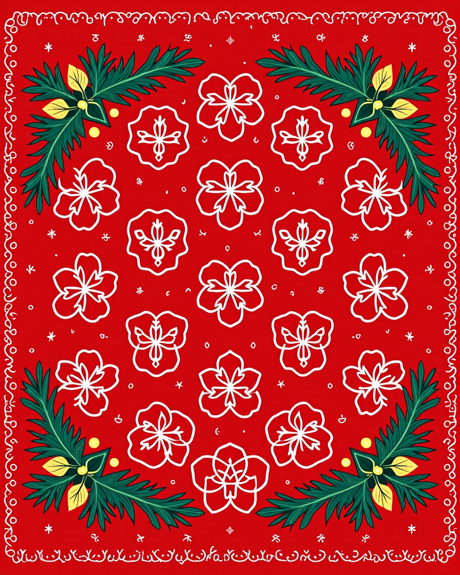 Red Festive Floral Branch Rug