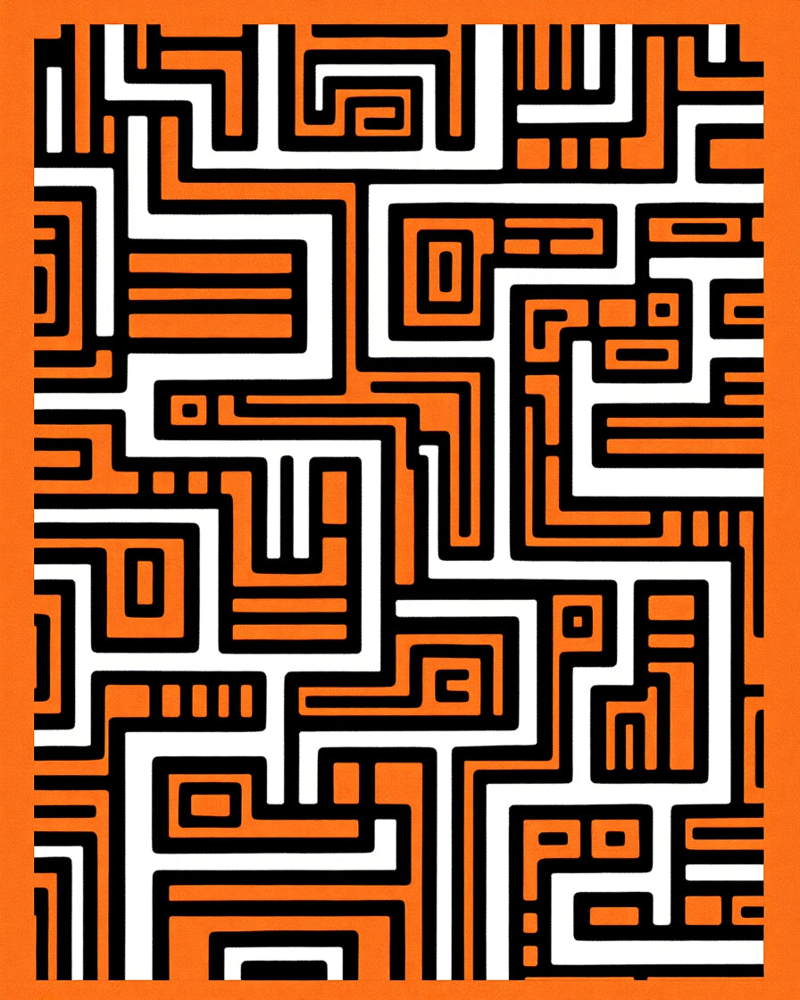 Orange White Black Maze Lines Rug