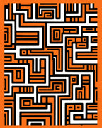Orange White Black Maze Lines Rug